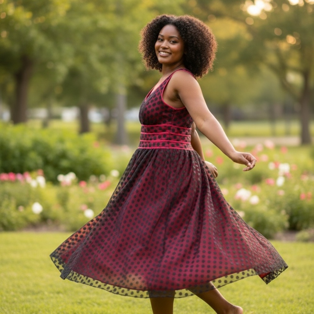 Signature by Robbie Bee Red and Black Pleated Sundress